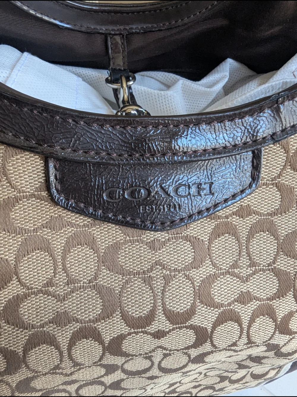 Coach Signature Stripe Devin Shoulder Tote Bag